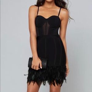 BEBE Feather Hem Bandage Dress Black Size S